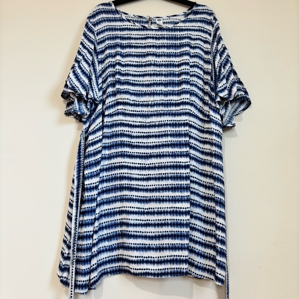 Old Navy Maternity XL blue white striped flutter sleeve pullover soft mini dress